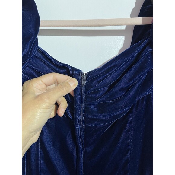 Vtg Y2K Velvet Dress 7/8 Blue Puff Sleeves Whimsigoth Holidays Prom Party USA - Picture 8 of 14